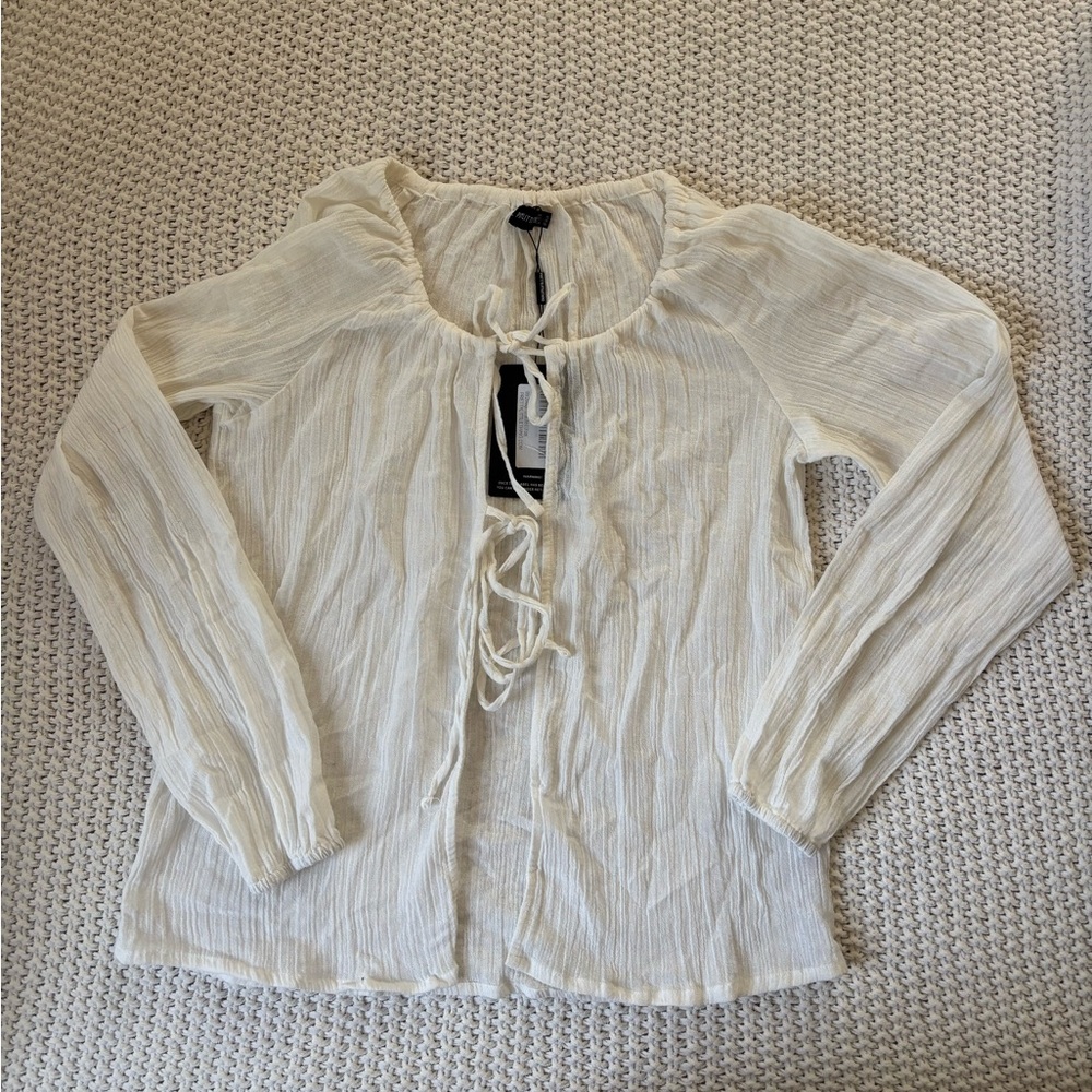 PLT white linen long sleeve top